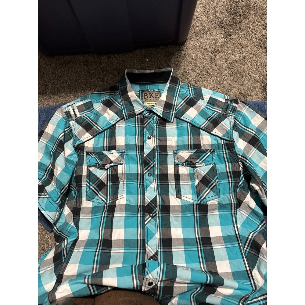 BKE, Black/Teal  Buffalo Plaid‎ Short Sleeve Shirt, Size XL